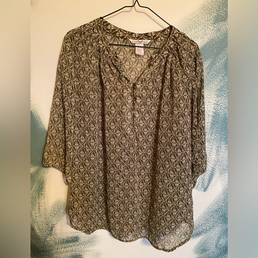 Lightweight, sheer, women’s blouse, olive green